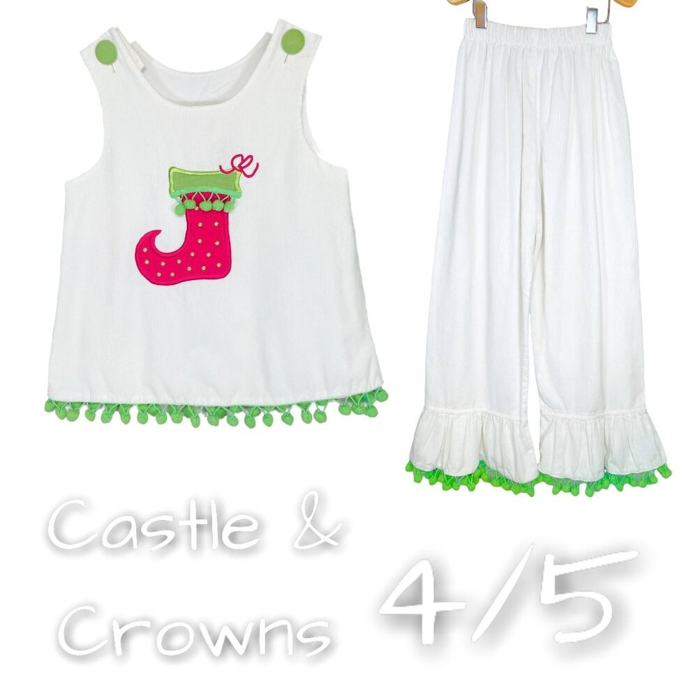 Girls Winter Christmas Holiday Ruffle Pom Pom Matching Outfit Set 4 - 5